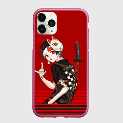 Чехол iPhone 11 Pro матовый Demon Slayer, цвет: 3D-малиновый