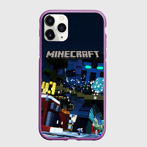 Чехол iPhone 11 Pro матовый MINECRAFT / 3D-Фиолетовый – фото 1