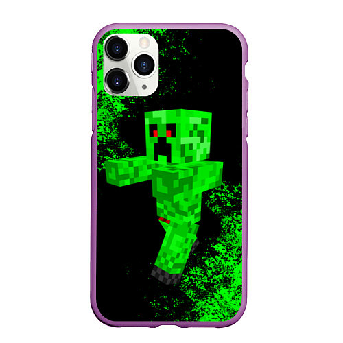Чехол iPhone 11 Pro матовый MINECRAFT / 3D-Фиолетовый – фото 1