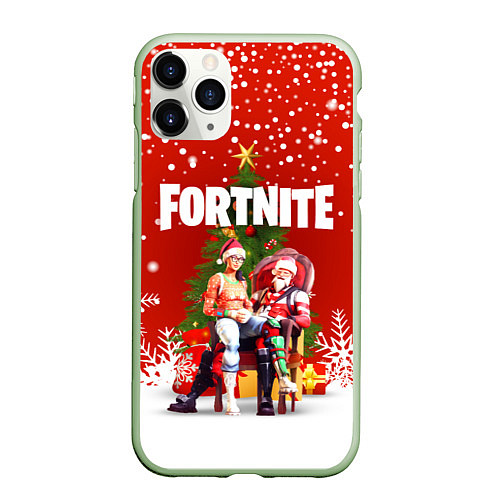 Чехол iPhone 11 Pro матовый FORTNITE НОВОГОДНИЙ / 3D-Салатовый – фото 1