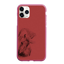 Чехол iPhone 11 Pro матовый Конь на красном фоне, цвет: 3D-малиновый