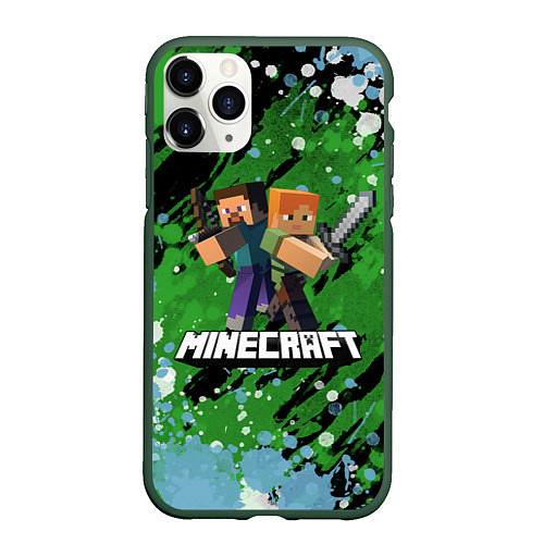 Чехол iPhone 11 Pro матовый Minecraft Майнкрафт / 3D-Темно-зеленый – фото 1