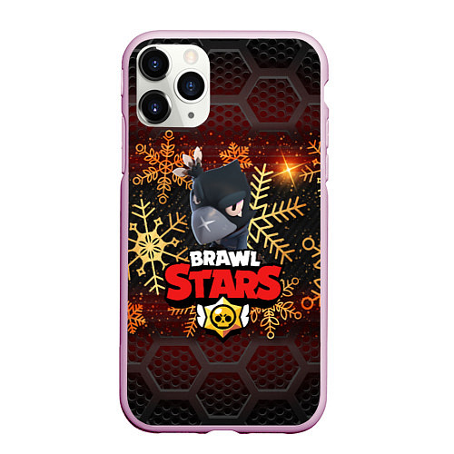 Чехол iPhone 11 Pro матовый Новогодний BRAWL STARS CROW / 3D-Розовый – фото 1