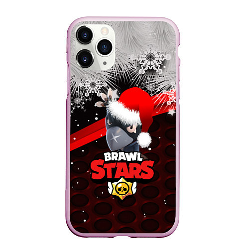 Чехол iPhone 11 Pro матовый Новогодний BRAWL STARS CROW / 3D-Розовый – фото 1