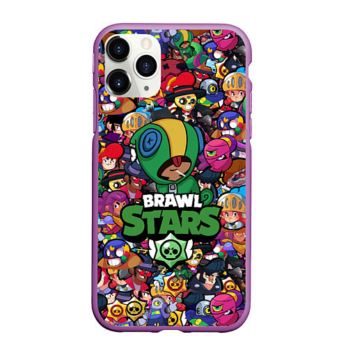 Чехол iPhone 11 Pro матовый BRAWL STARS LEON / 3D-Фиолетовый – фото 1