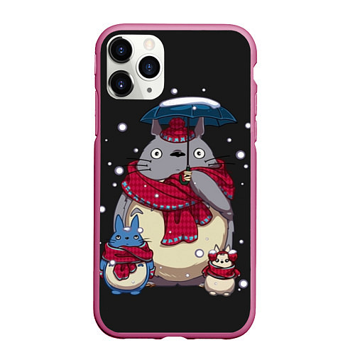 Чехол iPhone 11 Pro матовый My Neighbor Totoro / 3D-Малиновый – фото 1