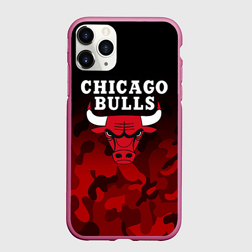 Чехол iPhone 11 Pro матовый CHICAGO BULLS / 3D-Малиновый – фото 1