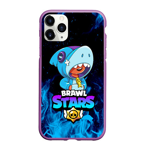 Чехол iPhone 11 Pro матовый BRAWL STARS LEON SHARK / 3D-Фиолетовый – фото 1