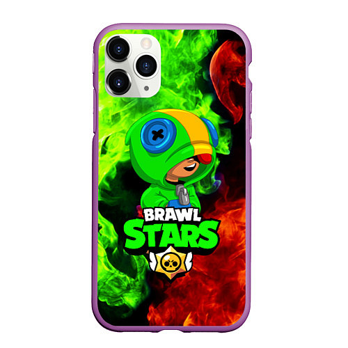 Чехол iPhone 11 Pro матовый BRAWL STARS LEON / 3D-Фиолетовый – фото 1