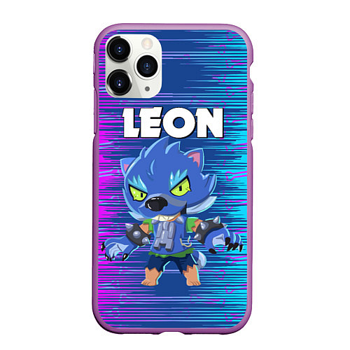 Чехол iPhone 11 Pro матовый BRAWL STARS LEON ОБОРОТЕНЬ / 3D-Фиолетовый – фото 1