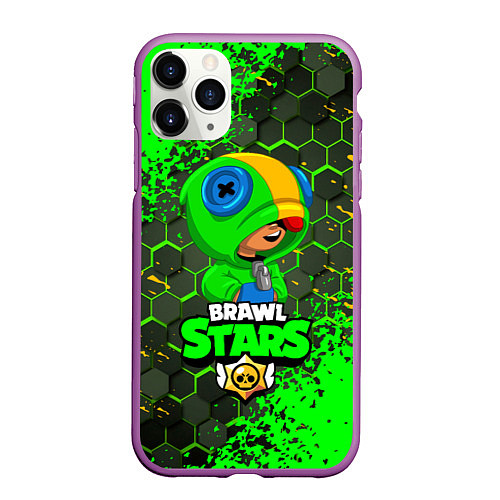 Чехол iPhone 11 Pro матовый BRAWL STARS LEON / 3D-Фиолетовый – фото 1