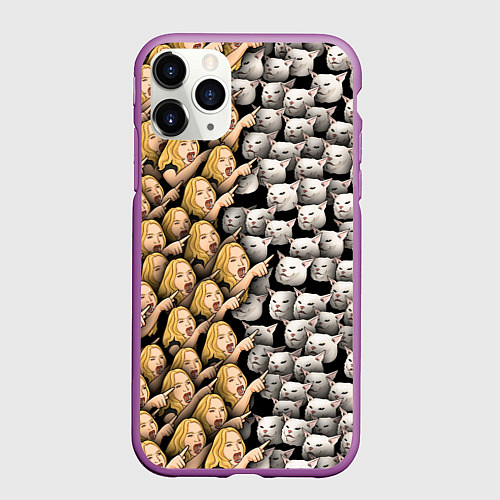 Чехол iPhone 11 Pro матовый Девушки орут на котиков / 3D-Фиолетовый – фото 1