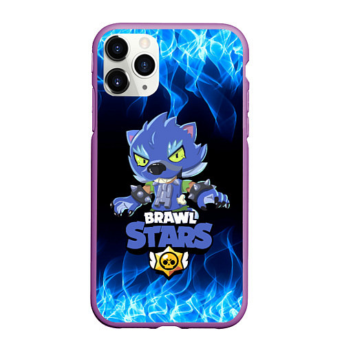 Чехол iPhone 11 Pro матовый BRAWL STARS LEON ОБОРОТЕНЬ / 3D-Фиолетовый – фото 1