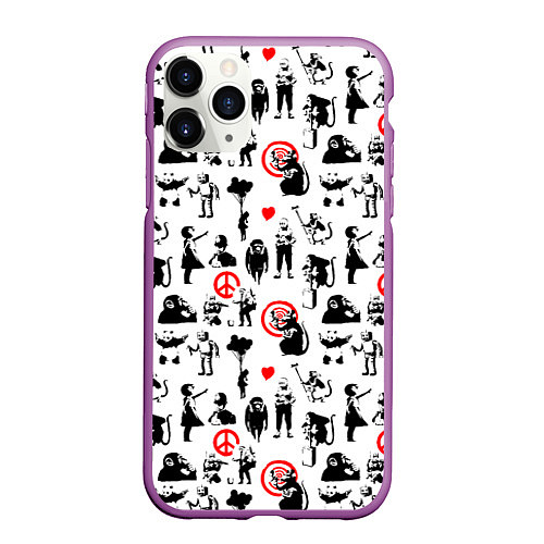 Чехол iPhone 11 Pro матовый Banksy / 3D-Фиолетовый – фото 1