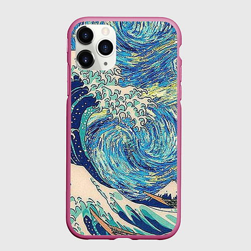 Чехол iPhone 11 Pro матовый Звездная ночь / 3D-Малиновый – фото 1