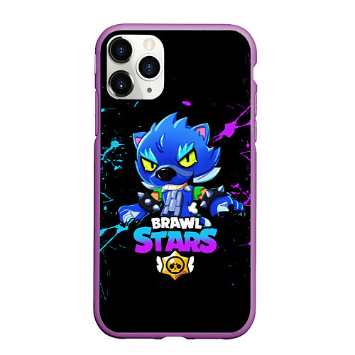 Чехол iPhone 11 Pro матовый Brawl Stars LEON / 3D-Фиолетовый – фото 1