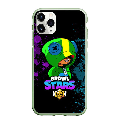 Чехол iPhone 11 Pro матовый Brawl Stars LEON / 3D-Салатовый – фото 1