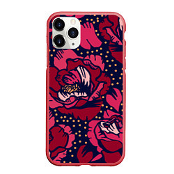 Чехол iPhone 11 Pro матовый Цветы, цвет: 3D-красный