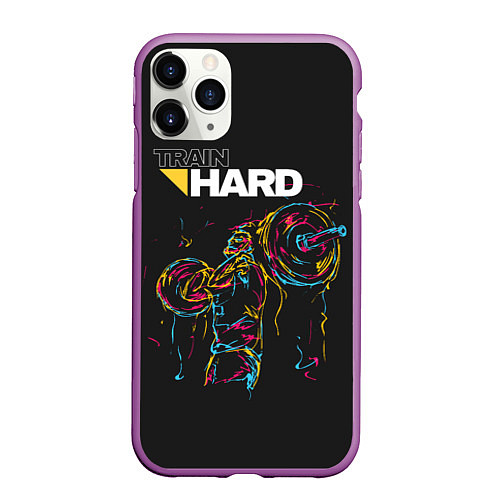 Чехол iPhone 11 Pro матовый Train hard / 3D-Фиолетовый – фото 1