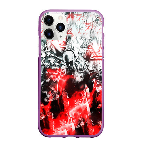 Чехол iPhone 11 Pro матовый One-Punch Man Collage / 3D-Фиолетовый – фото 1