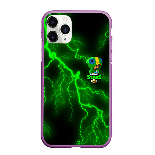 Чехол iPhone 11 Pro матовый Brawl Stars LEON / 3D-Фиолетовый – фото 1