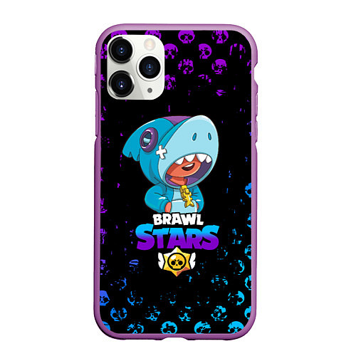 Чехол iPhone 11 Pro матовый BRAWL STARS LEON SHARK / 3D-Фиолетовый – фото 1