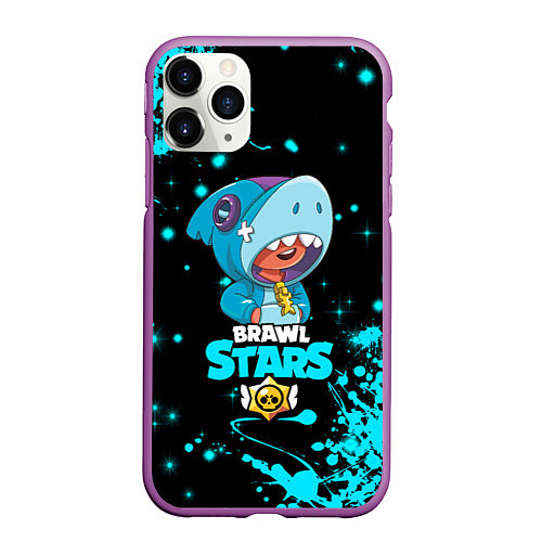 Чехол iPhone 11 Pro матовый BRAWL STARS LEON SHARK / 3D-Фиолетовый – фото 1