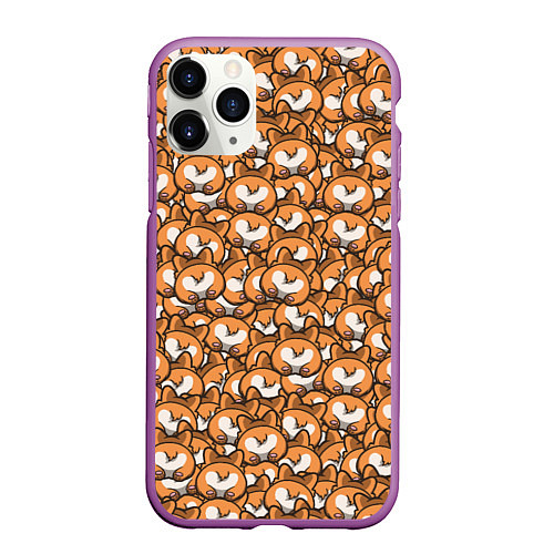 Чехол iPhone 11 Pro матовый Попки Корги / 3D-Фиолетовый – фото 1