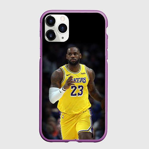 Чехол iPhone 11 Pro матовый Леброн Джеймс / 3D-Фиолетовый – фото 1