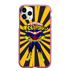 Чехол iPhone 11 Pro матовый MY HERO ACADEMIA желтые полосы, цвет: 3D-малиновый