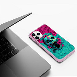Чехол iPhone 11 Pro матовый Неоновый череп, цвет: 3D-розовый — фото 2