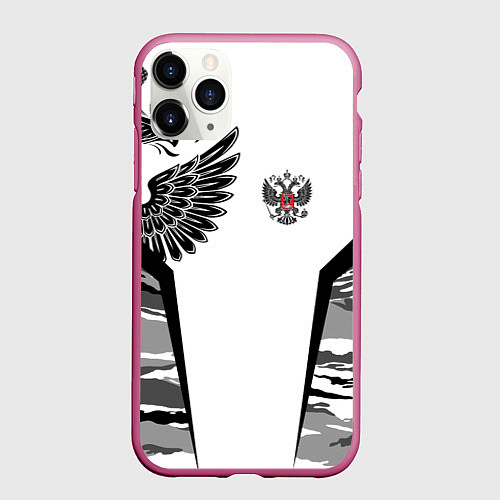 Чехол iPhone 11 Pro матовый Камуфляж Россия / 3D-Малиновый – фото 1