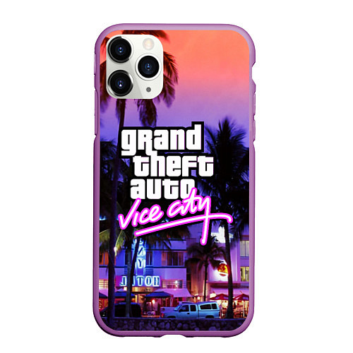 Чехол iPhone 11 Pro матовый Grand Theft Auto Vice City / 3D-Фиолетовый – фото 1