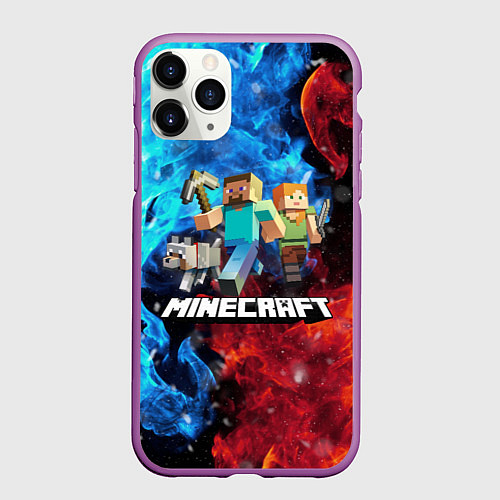 Чехол iPhone 11 Pro матовый Minecraft Майнкрафт / 3D-Фиолетовый – фото 1
