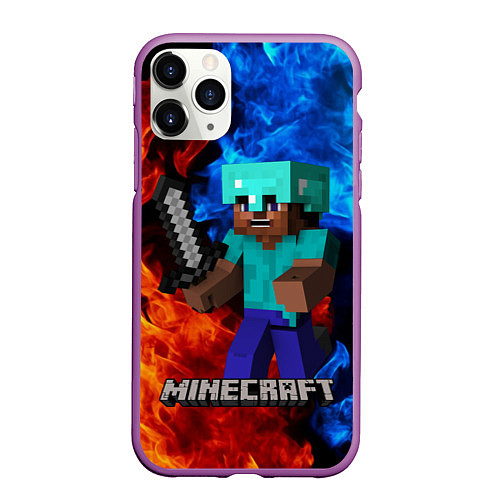 Чехол iPhone 11 Pro матовый MINECRAFT / 3D-Фиолетовый – фото 1