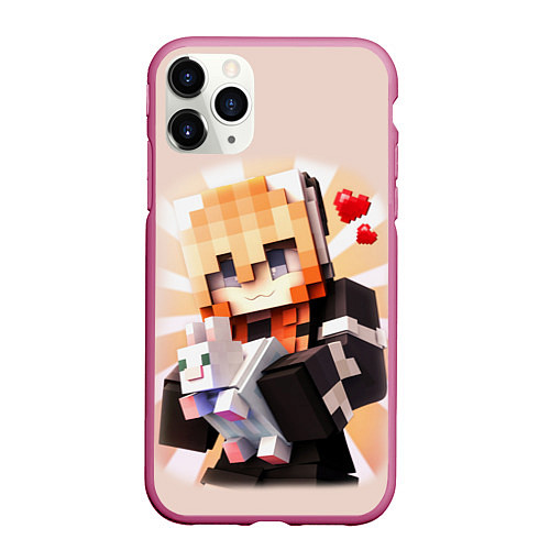 Чехол iPhone 11 Pro матовый MINECRAFT / 3D-Малиновый – фото 1