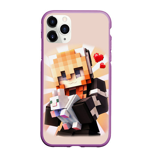 Чехол iPhone 11 Pro матовый MINECRAFT / 3D-Фиолетовый – фото 1