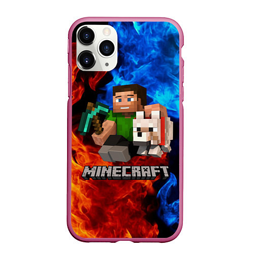 Чехол iPhone 11 Pro матовый MINECRAFT / 3D-Малиновый – фото 1