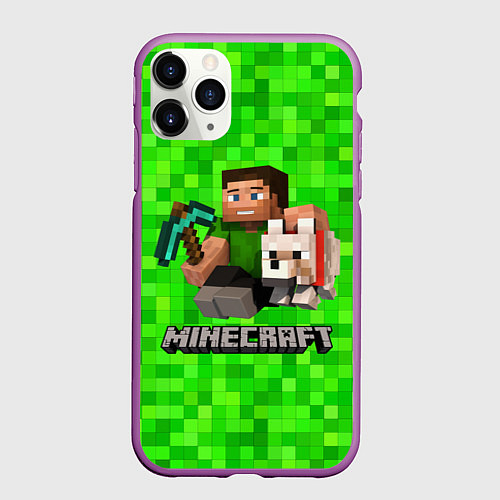 Чехол iPhone 11 Pro матовый MINECRAFT / 3D-Фиолетовый – фото 1