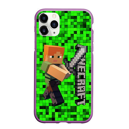 Чехол iPhone 11 Pro матовый MINECRAFT / 3D-Фиолетовый – фото 1