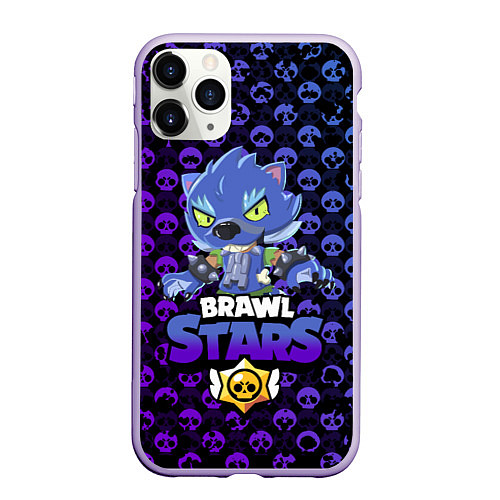 Чехол iPhone 11 Pro матовый Brawl stars leon оборотень / 3D-Светло-сиреневый – фото 1