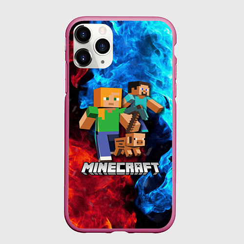 Чехол iPhone 11 Pro матовый Minecraft Майнкрафт / 3D-Малиновый – фото 1