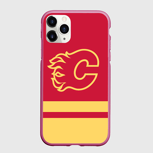 Чехол iPhone 11 Pro матовый Калгари Флэймз / 3D-Малиновый – фото 1