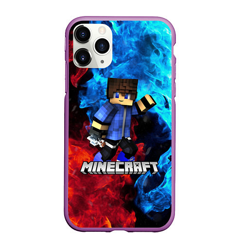 Чехол iPhone 11 Pro матовый Minecraft Майнкрафт / 3D-Фиолетовый – фото 1