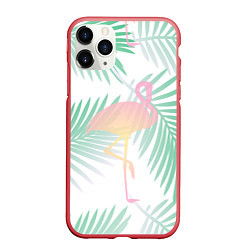 Чехол iPhone 11 Pro матовый Фламинго в джунглях, цвет: 3D-красный