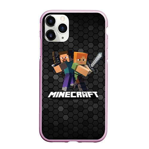 Чехол iPhone 11 Pro матовый Minecraft Майнкрафт / 3D-Розовый – фото 1