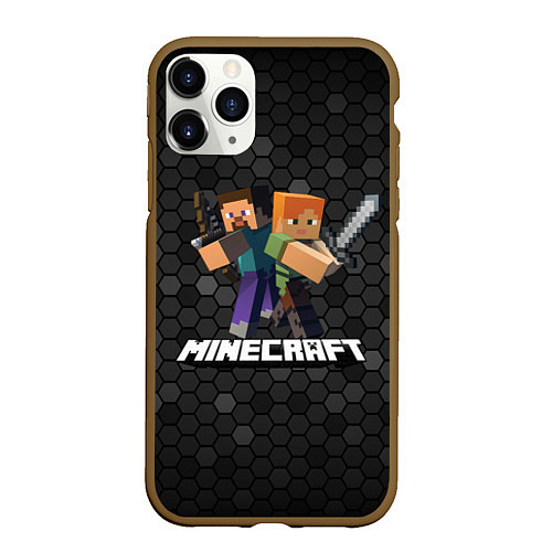 Чехол iPhone 11 Pro матовый Minecraft Майнкрафт / 3D-Коричневый – фото 1