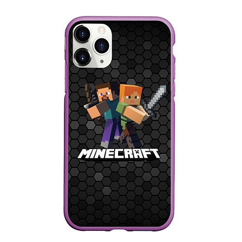 Чехол iPhone 11 Pro матовый Minecraft Майнкрафт / 3D-Фиолетовый – фото 1