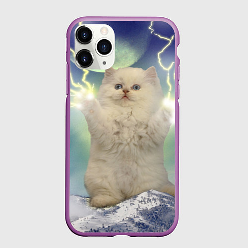 Чехол iPhone 11 Pro матовый Грозовой Котик / 3D-Фиолетовый – фото 1