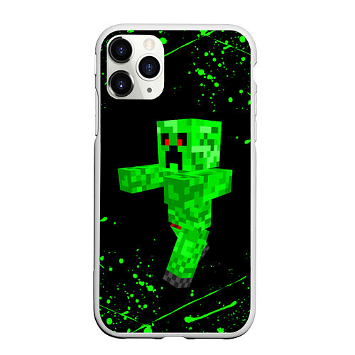 Чехол iPhone 11 Pro матовый MINECRAFT CREEPER / 3D-Белый – фото 1